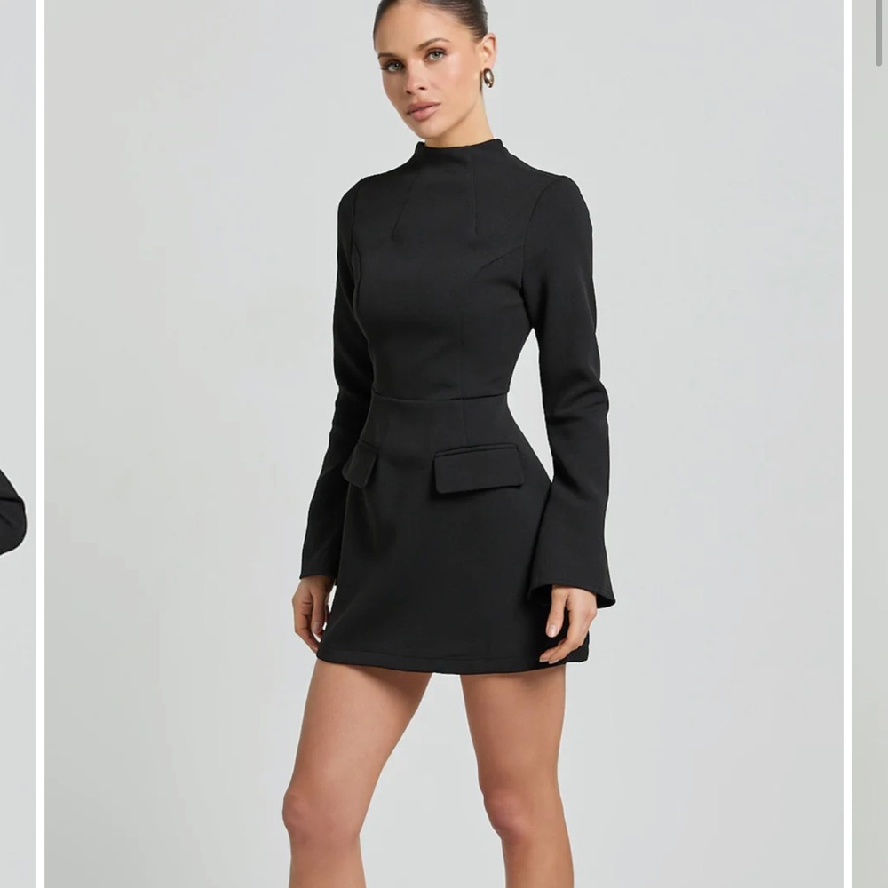 Showpo Black Mock-Neck Mini Dress with Flared Cuffs